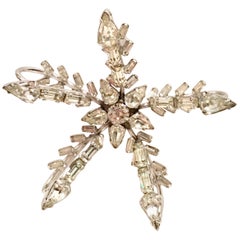 60'S Hattie Carnegie Silver & Austrian Crystal "Snowflake" Dimensional Brooch