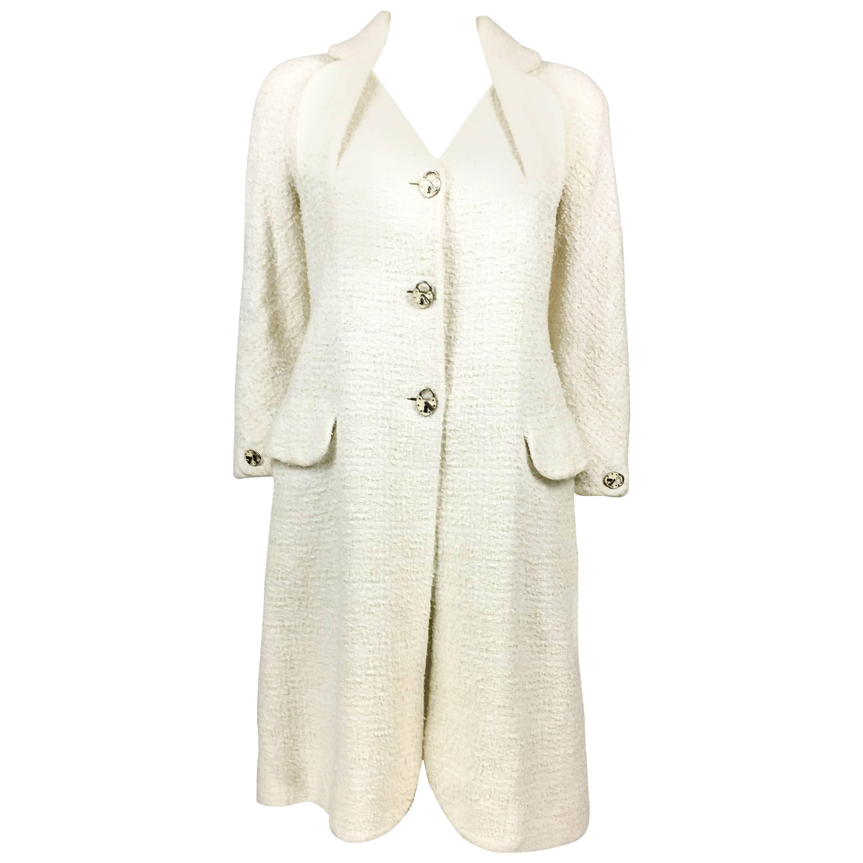 2005 Dior by Galliano White Boucle Coat With Padlock Buttons For Sale ...