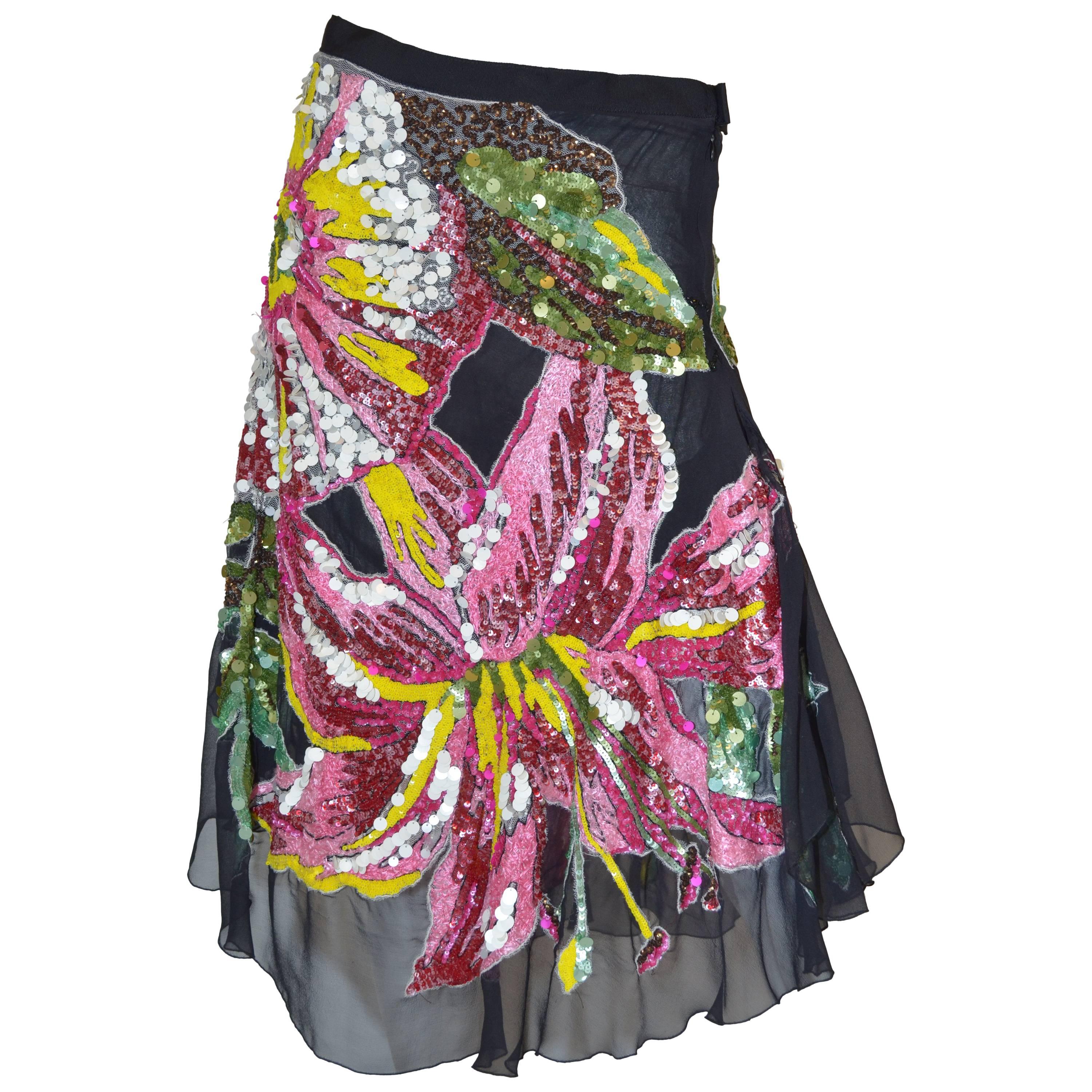 Amen Multi-Colored Sequins Floral Skirt