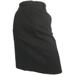 Dries Van Noten Black Pen Strip Wool Skirt with Pockets Size 4/6.