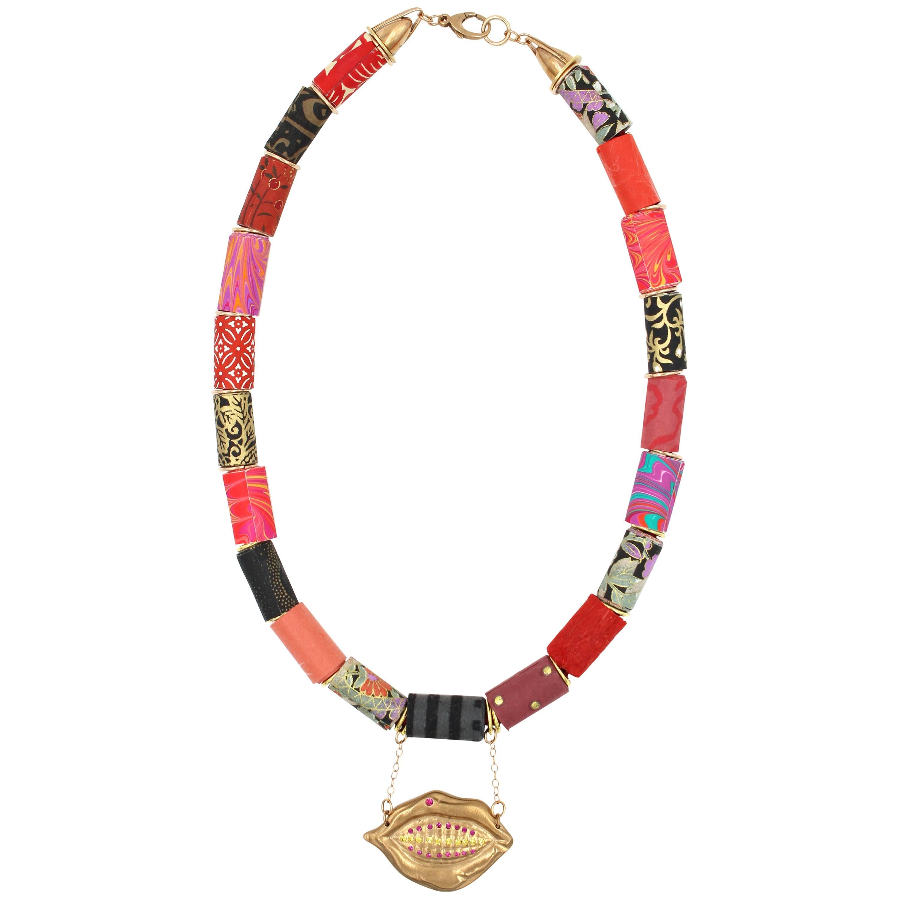 Paper Bead and Lip Necklace 