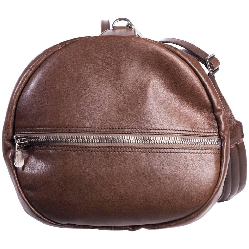Brunello Cucinelli Men's Solid Brown Leather Duffle Bag