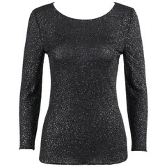 VALENTINO Boutique A/I 2000 Top a collo alto in maglia di paillettes metalliche nere