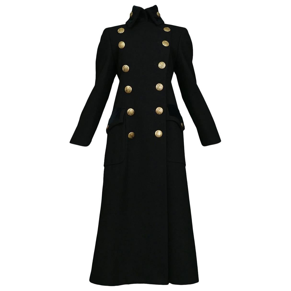 Chic Dolce and Gabbana Black Wool and Velvet Military Style Coat w ...