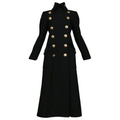 Chic Dolce & Gabbana Black Wool and Velvet Military Style Coat w Brass Buttons