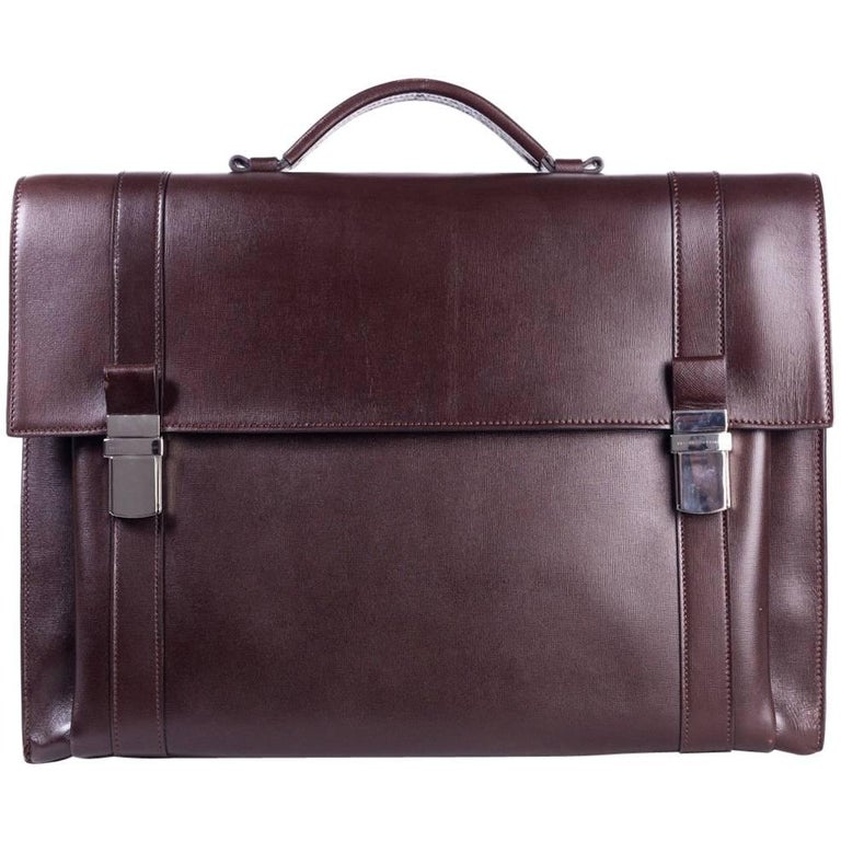 Brunello Cucinelli Men's Classic Brown Leather Briefcase For Sale at