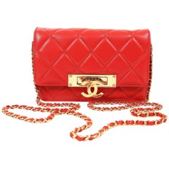 Chanel Red Lambskin WOC Wallet on a Chain with Gold CC Clasp