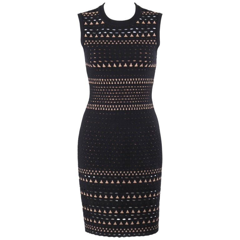 ALAIA Paris Black Wool Angora Geometric Cut Work Shift Cocktail Dress For Sale at 1stDibs