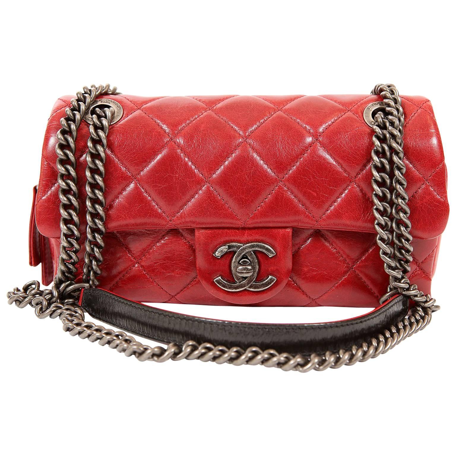 Chanel Red Distressed Leather Crossbody Bag