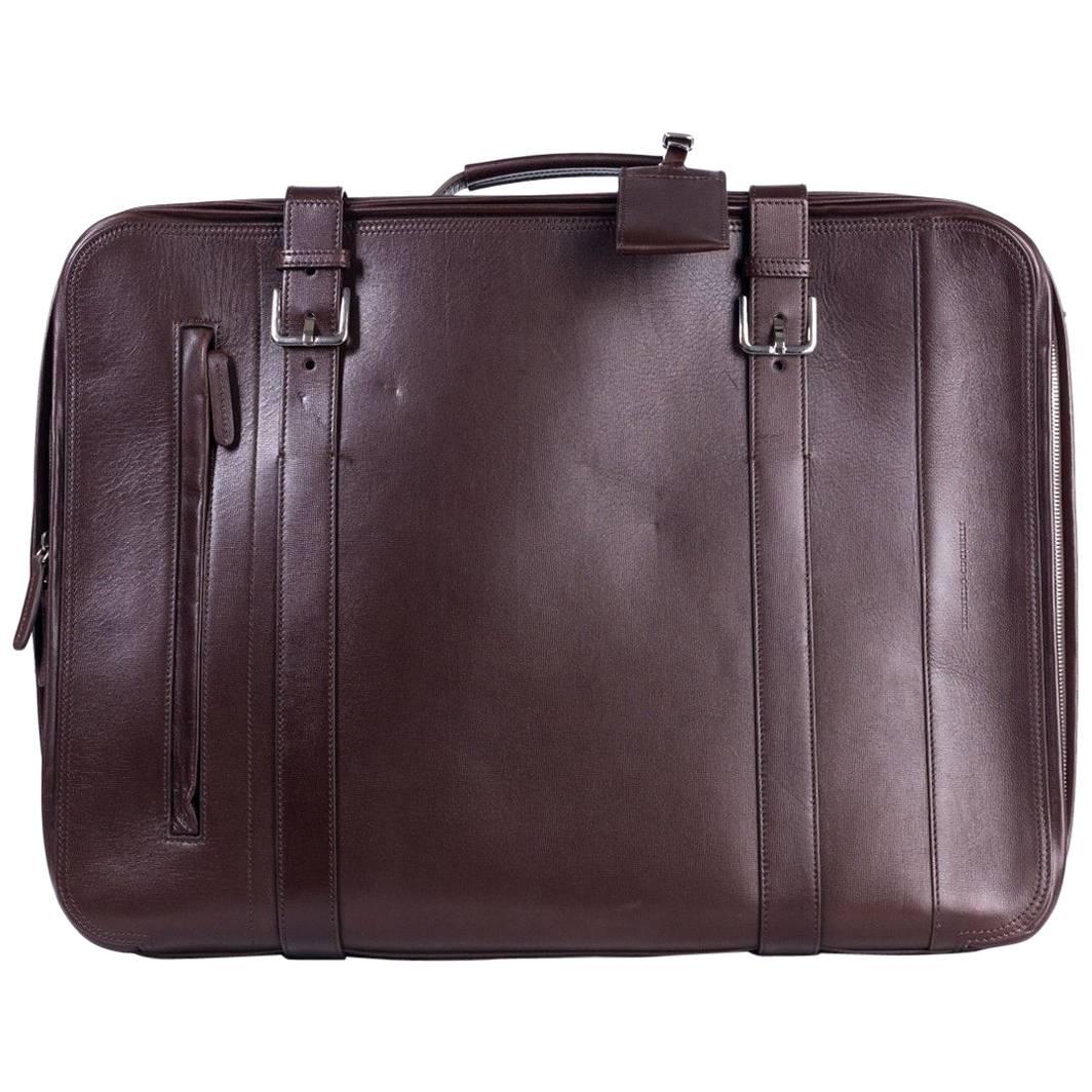 Brunello Cucinelli Men's Brown Leather Trolley Suitcase Bag For Sale