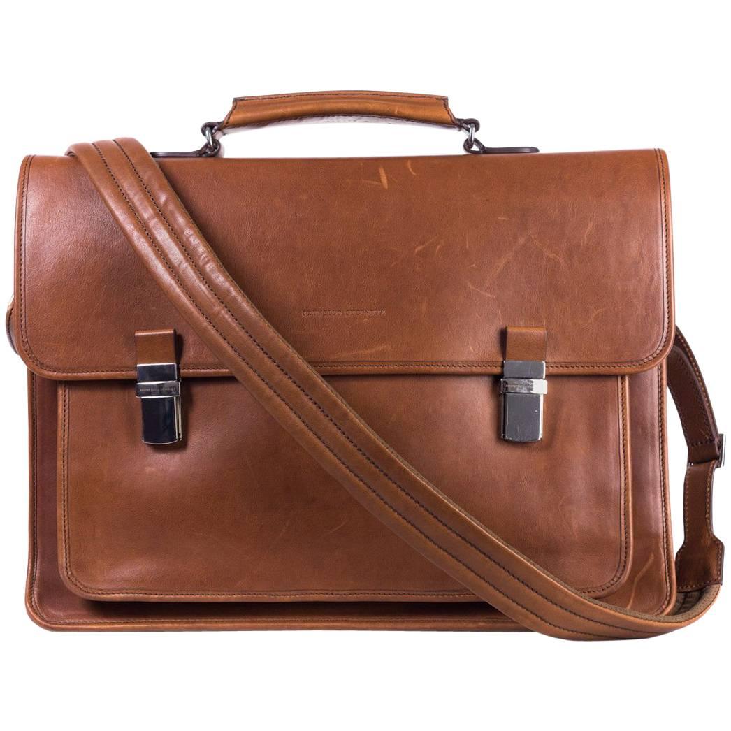 Brunello Cucinelli Men's Brown Leather Messenger Bag For Sale