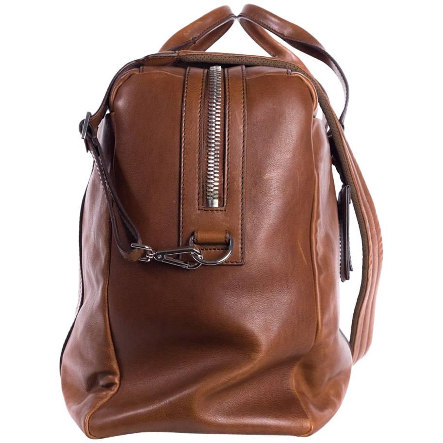 Brunello Cucinelli Men's Brown Cognac Leather Travel Bag