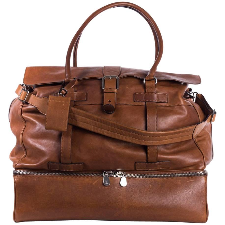 Brunello Cucinelli Men's Cognac Brown Leather Weekender Bag