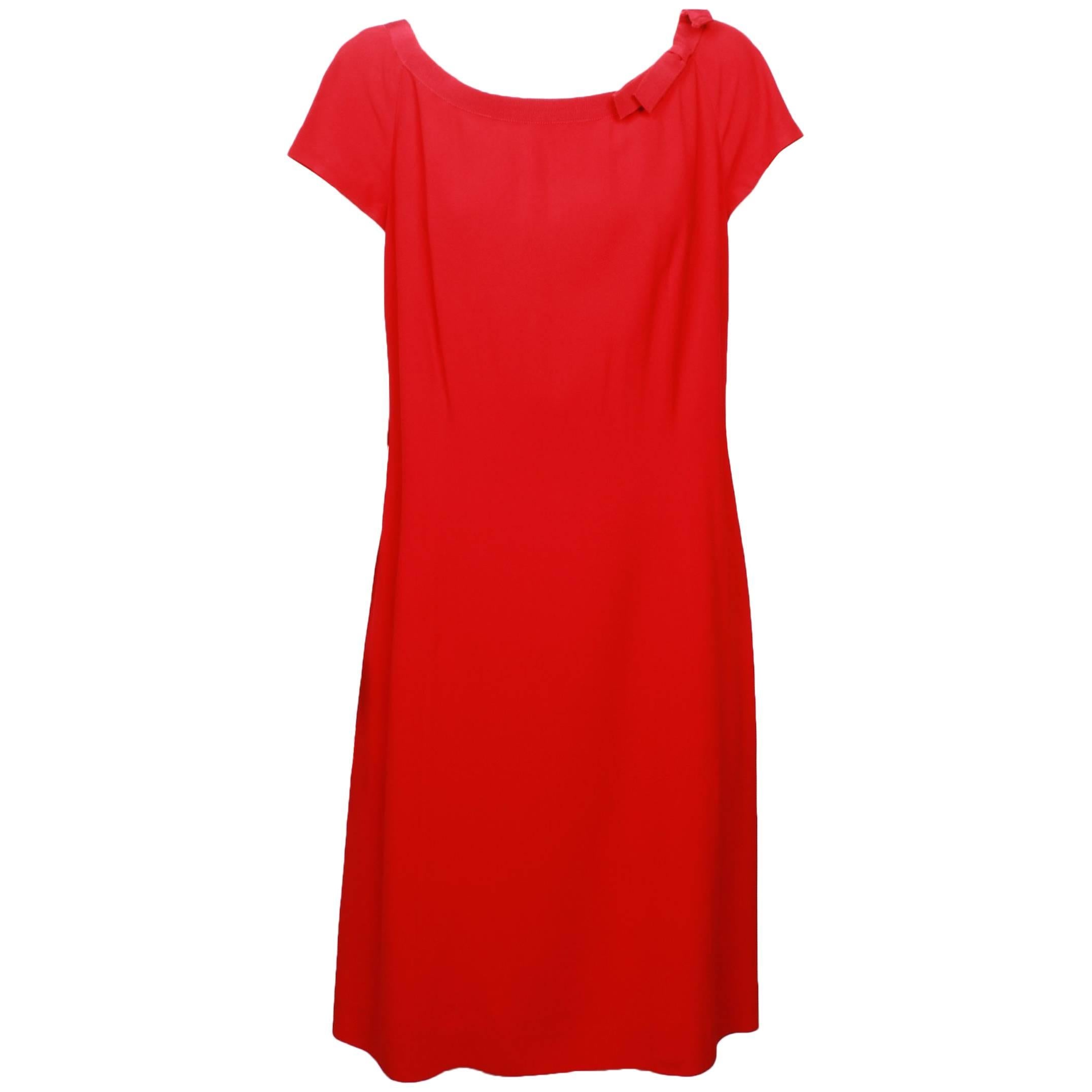 Moschino Red Shift Dress with Bow Detail
