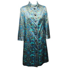 Vintage Christian Dior Stained Glass Floral and Paisley Print Silk Evening Coat, 1960s 