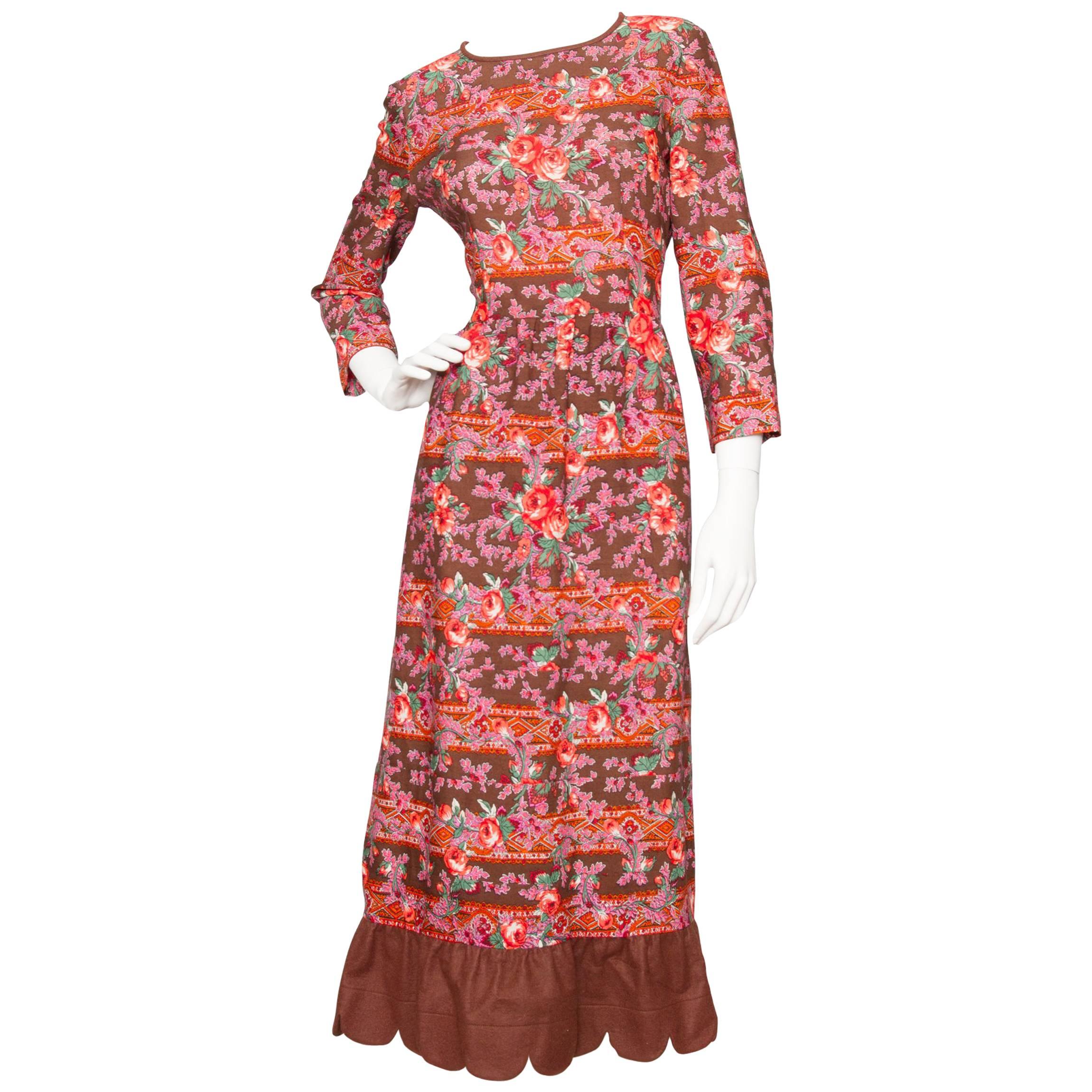 A 1970s Vintage Lanvin Floral Wool Peasant Dress  For Sale