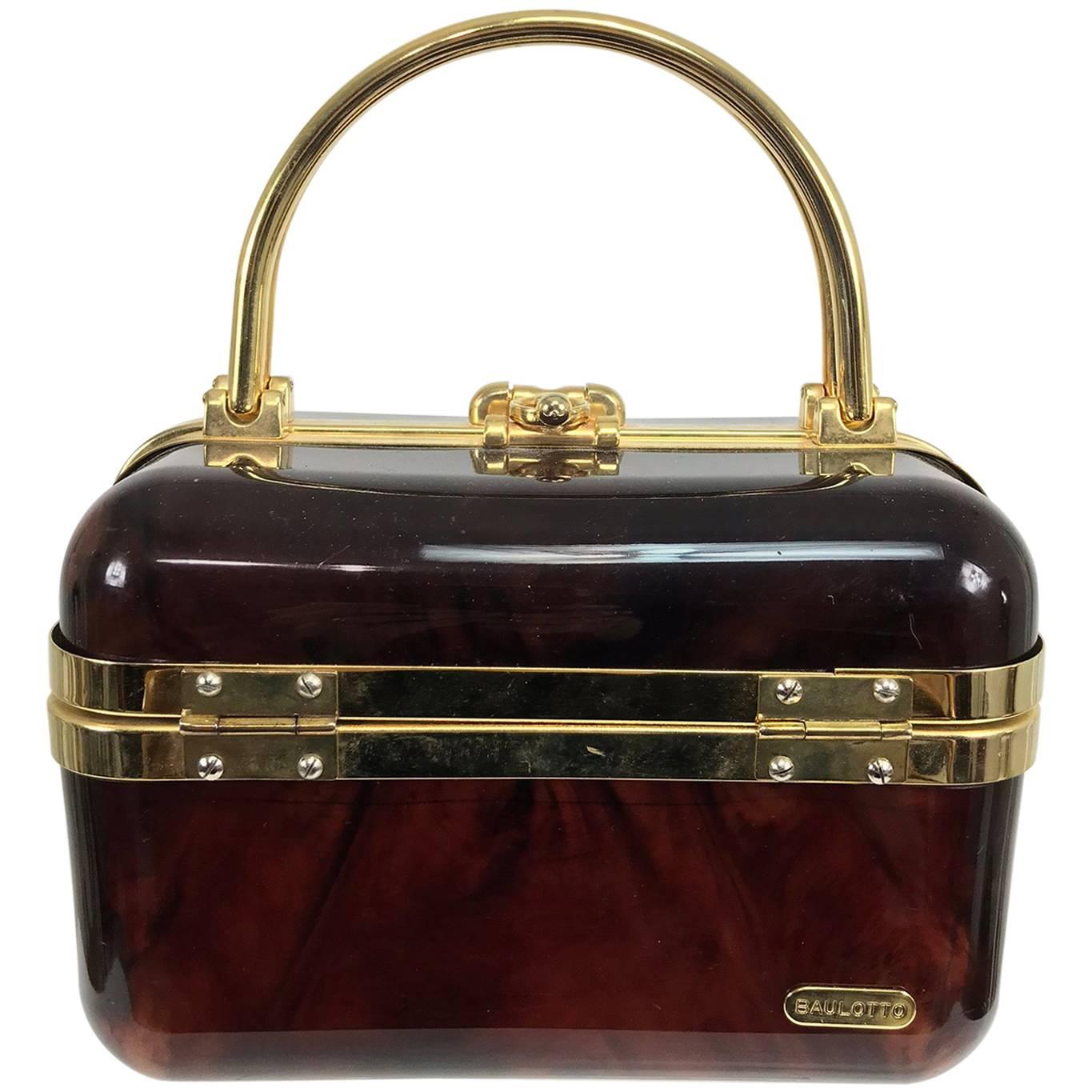 Baulotto Italy faux tortoise shell box bag with gold hardware 1970s