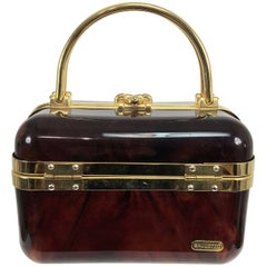 Vintage Baulotto Italy faux tortoise shell box bag with gold hardware 1970s