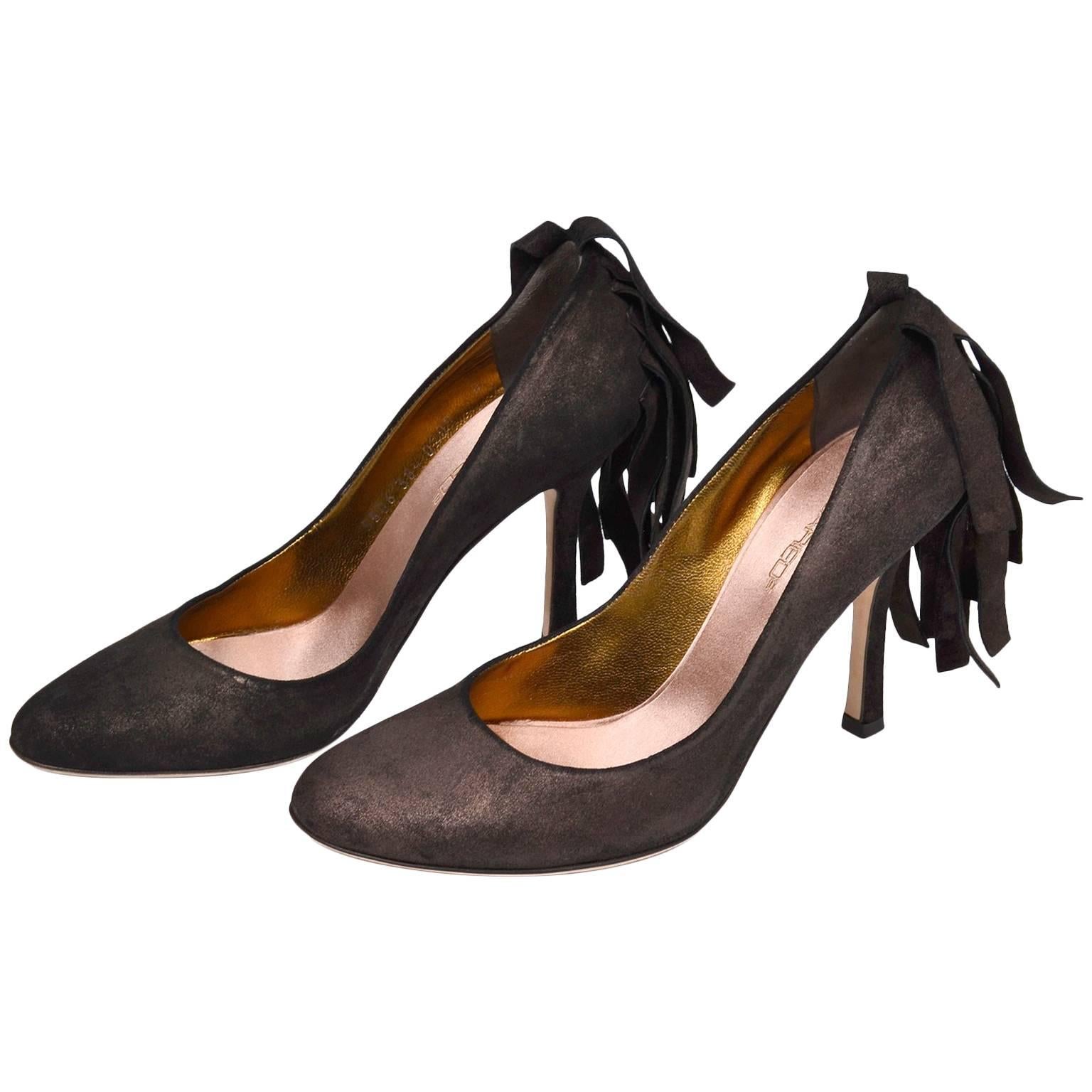 Dsquared2 Shoes in Brown Suede With Wide Fringe on Heels Size 38.5