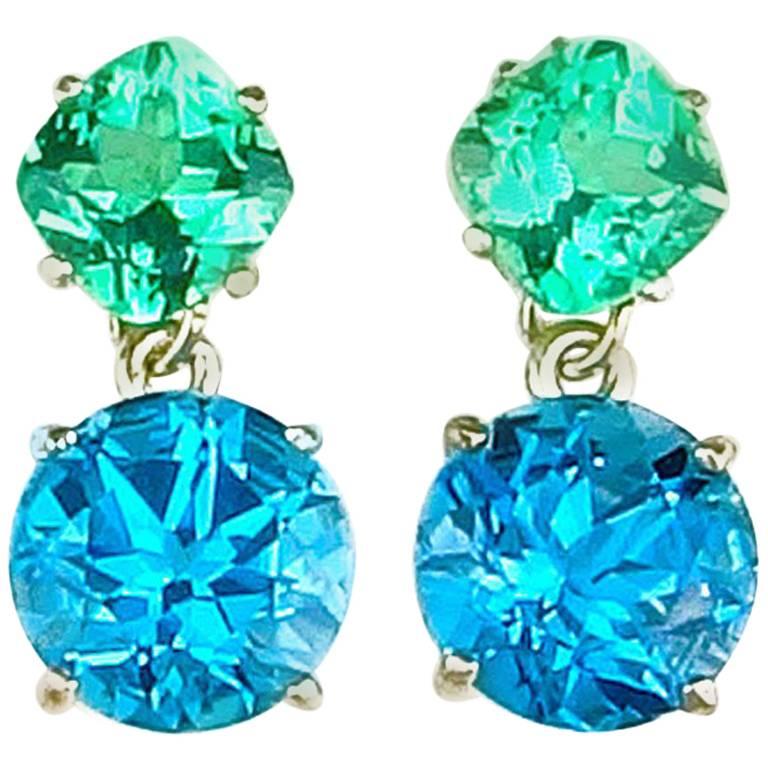 Gemjunky Glorious 2.58Cts Apatite & 9.6Cts Blue Topaz Silver Stud Earrings