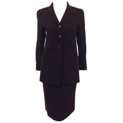 Chanel Boutique Chocolate Wool Blend Skirt Suit with Longer Length Jacket