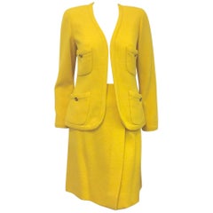 Charming Chanel Sunshine Yellow Open Jacket & Wrap Skirt w/ Gold Tone Buttons 