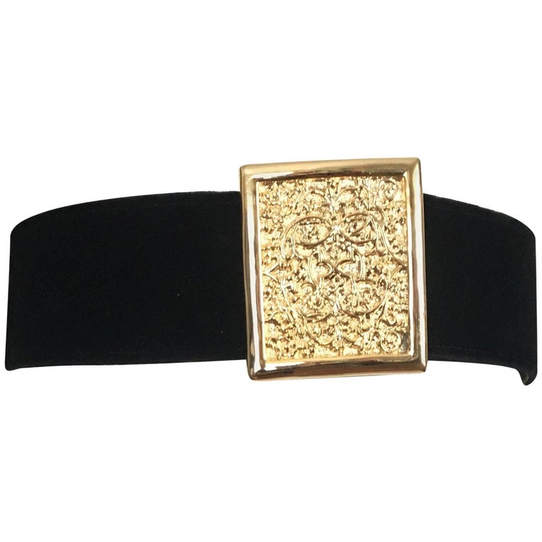 Christian Dior Black Velvet with Gold Buckle Waist Belt Size M/L at ...