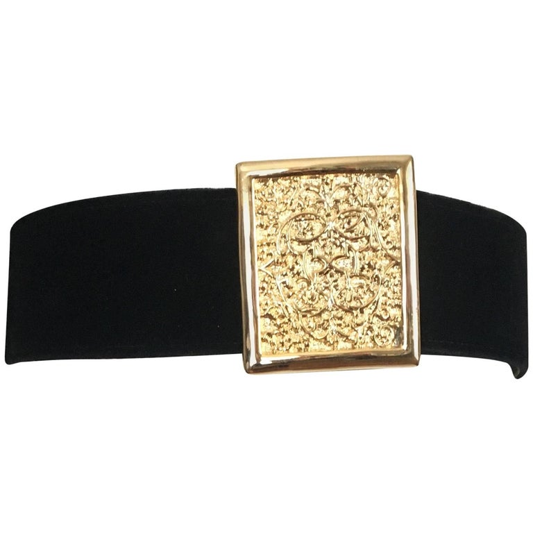 Christian Dior Black Velvet with Gold Buckle Waist Belt Size M/L at