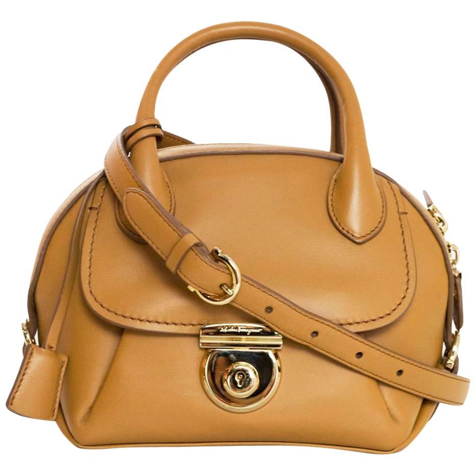 Salvatore Ferragamo Camel Leather Mini Fiamma Crossbody Bag rt. $1, 750