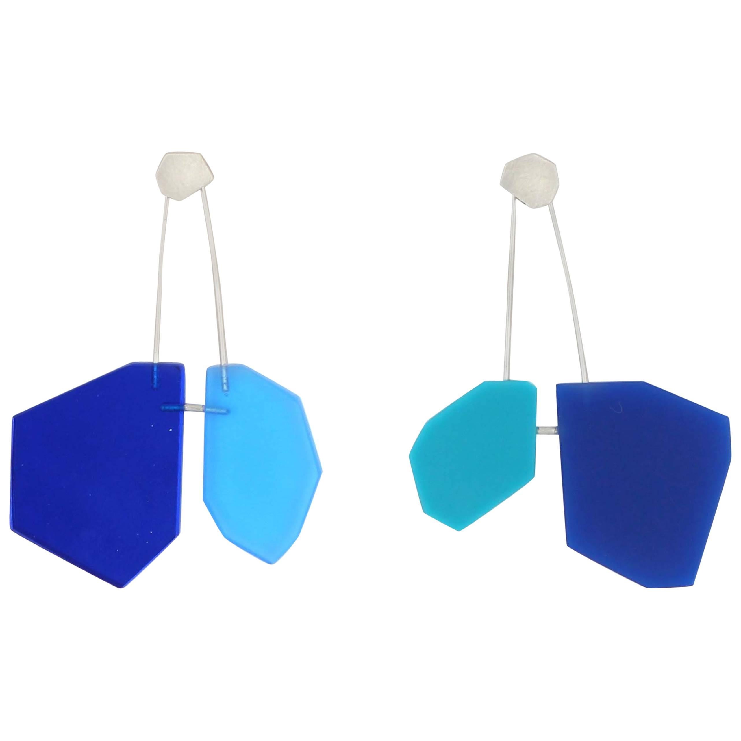 Blue Molecule Post Earrings For Sale