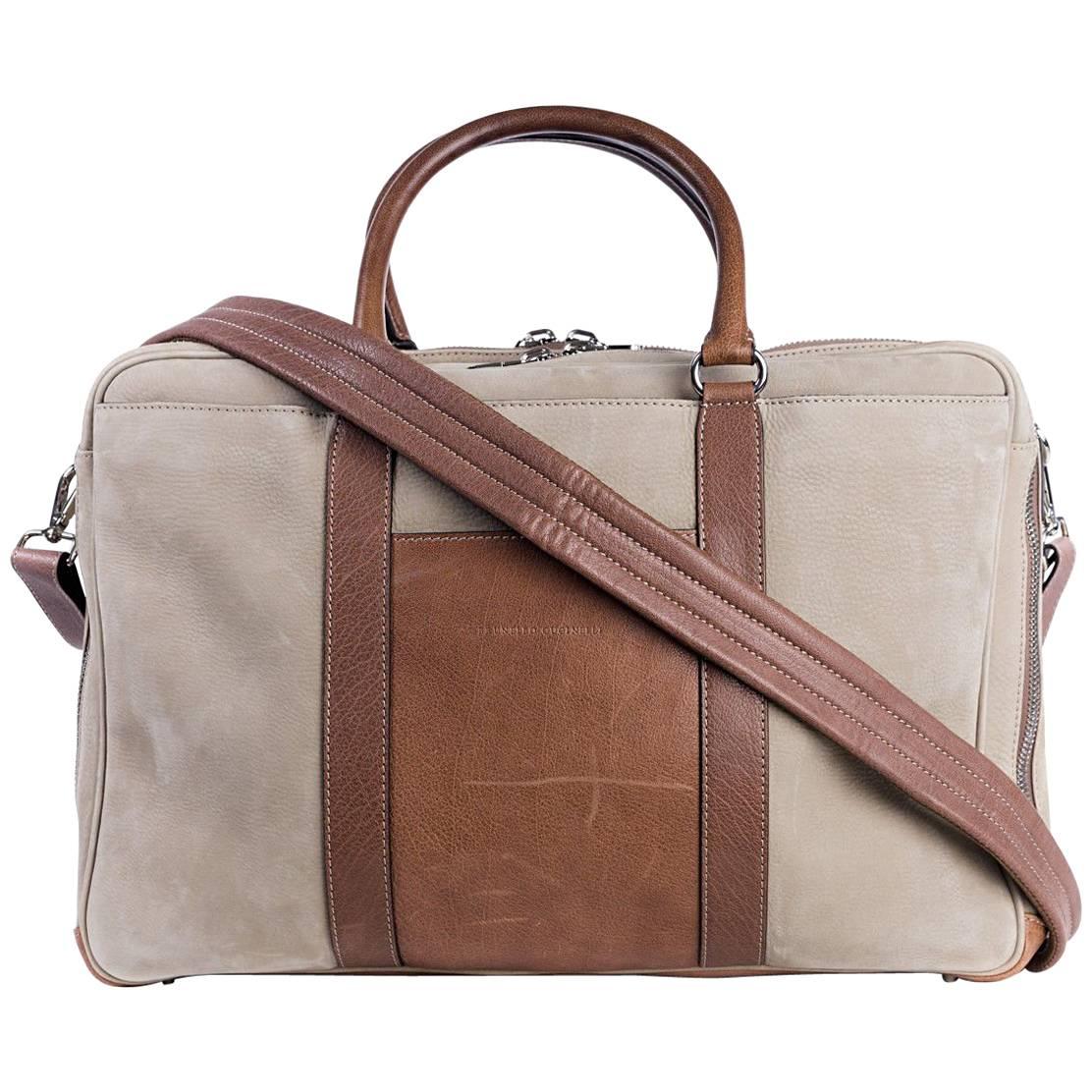 Brunello Cucinelli Beige Natural Brushed Leather Carryall Bag For Sale