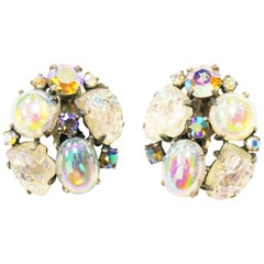  1960s Elsa Schiaparelli Iridescent Cluster Earrings