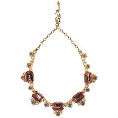 Vintage 1960s Elsa Schiaparelli Iridescent Pink Rhinestone Necklace