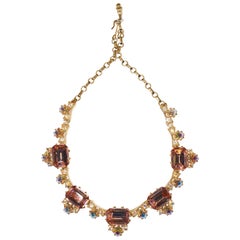 1960s Elsa Schiaparelli Iridescent Pink Rhinestone Necklace 