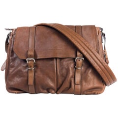 Brunello Cucinelli Men's Solid Brown Leather Messenger Bag