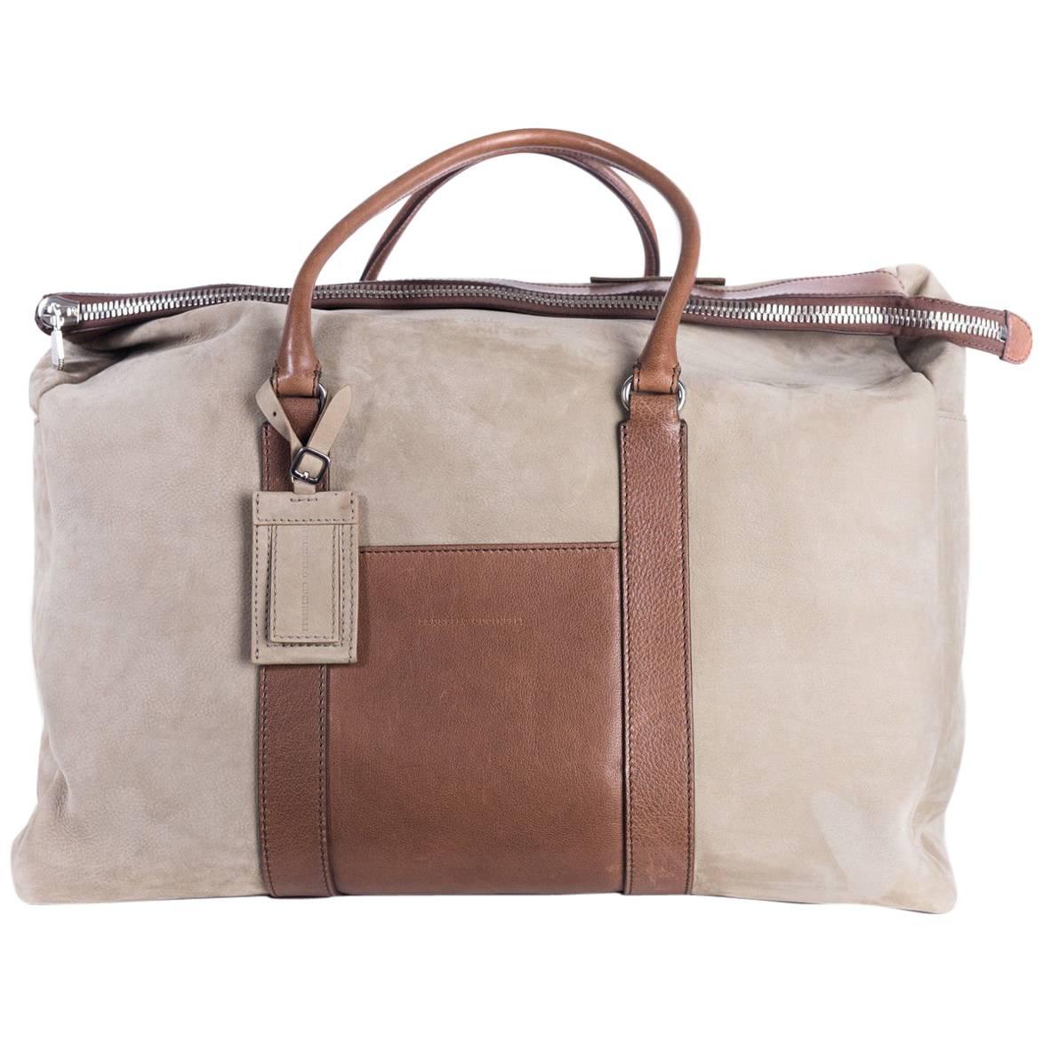Brunello Cucinelli Men's Beige Light Brown Weekender Bag