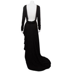 Christian Dior Long Sleeve Backless Black Silk Crepe Evening Gown 