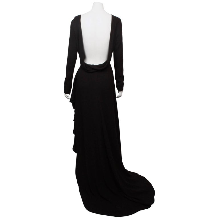 Christian Dior Long Sleeve Backless Black Silk Crepe Evening Gown at ...