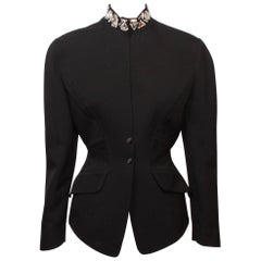 Thierry Mugler  Fitted  Black Jacket with  Jewelled Crystal Collar