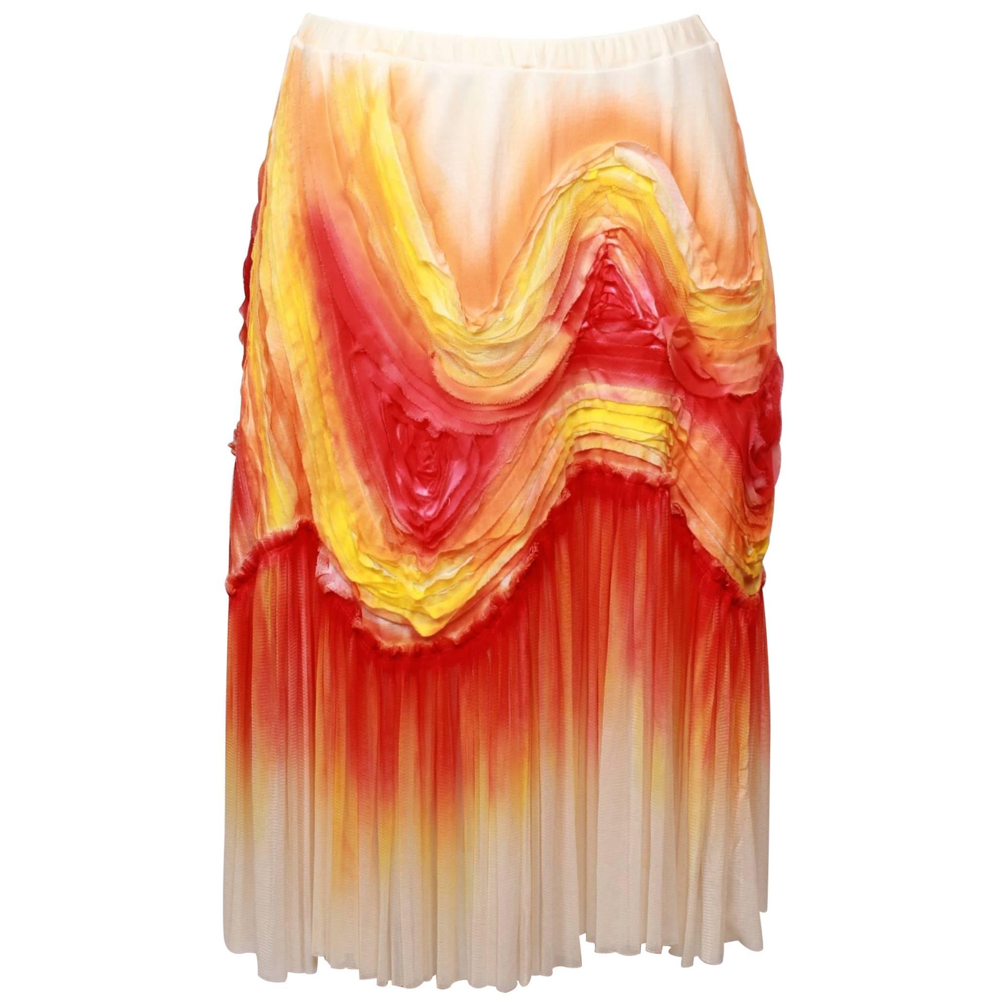 Issey Miyake Orange and Yellow Swing Skirt  M