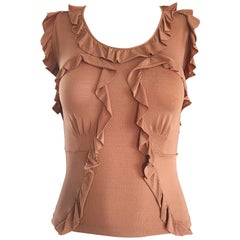 Tom Ford for Yves Saint Laurent Terra Cotta Tan Jersey Ruffle Sleeveless Blouse