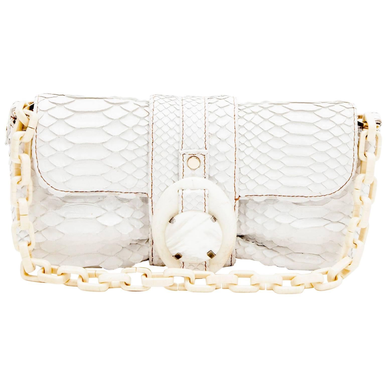 LANVIN Baguette Bag in White Python Leather
