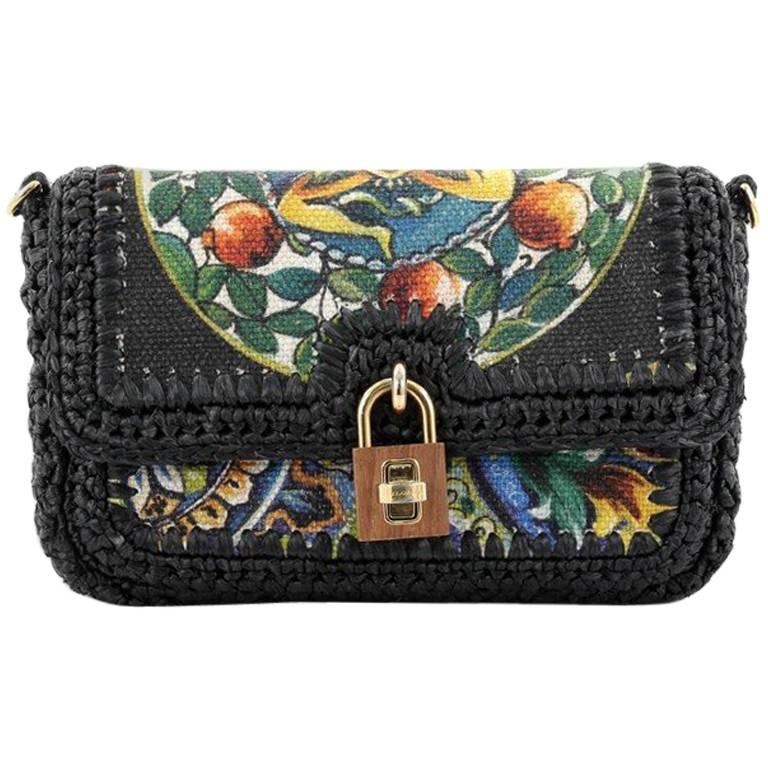 Dolce & Gabbana Miss Dolce Shoulder Bag Raffia and Leather Small