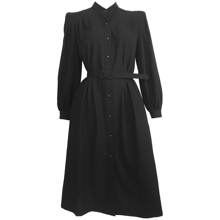 Pierre Cardin Black Wool Button Up Dress with Pockets Size 6/8. For
