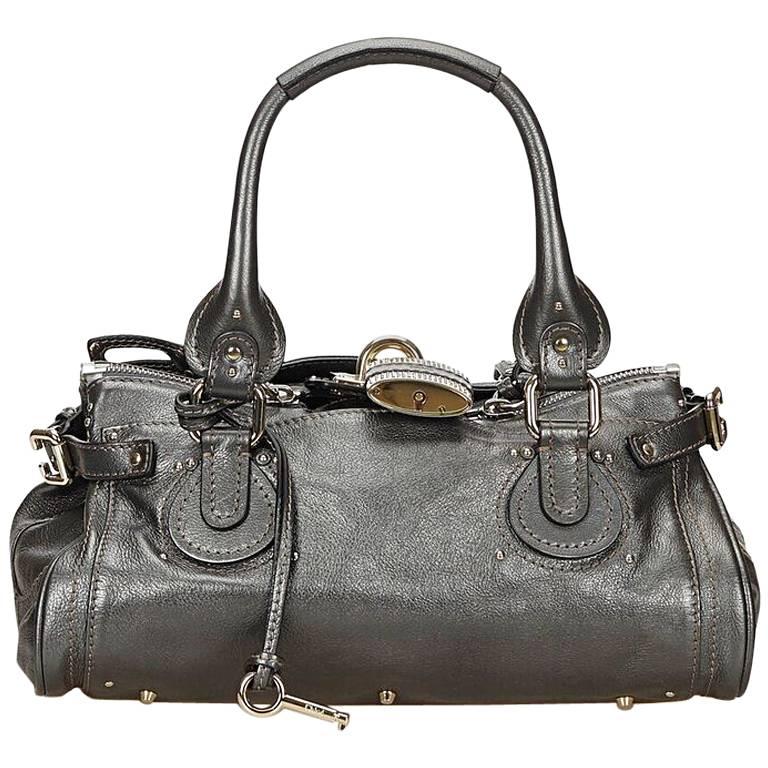 Chloe Dark Grey Leather Paddington Handbag For Sale at 1stDibs