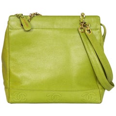 Chanel Vintage Green Caviar Leather CC Tote Bag 