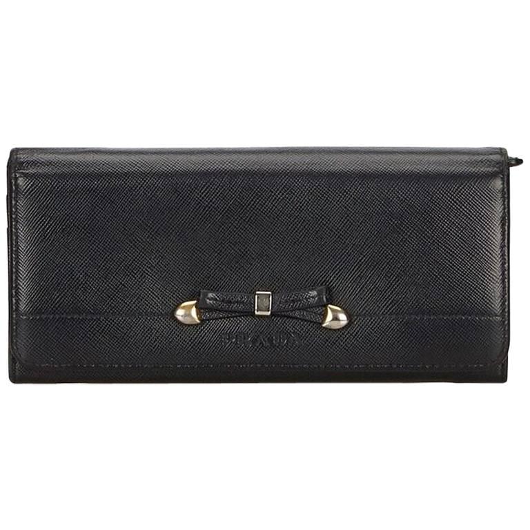 Black Prada Saffiano Leather Long Wallet