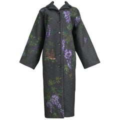 Vintage Dolce & Gabbana Hand-painted Flowers + Birds Wool Kimono Coat 1998