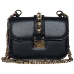 Valentino Glam Lock Leather Shoulder Bag Black