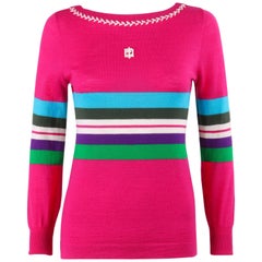 EMILIO PUCCI c.1970's Fuchsia Pink Wool Striped Knit Sweater Crewneck Top